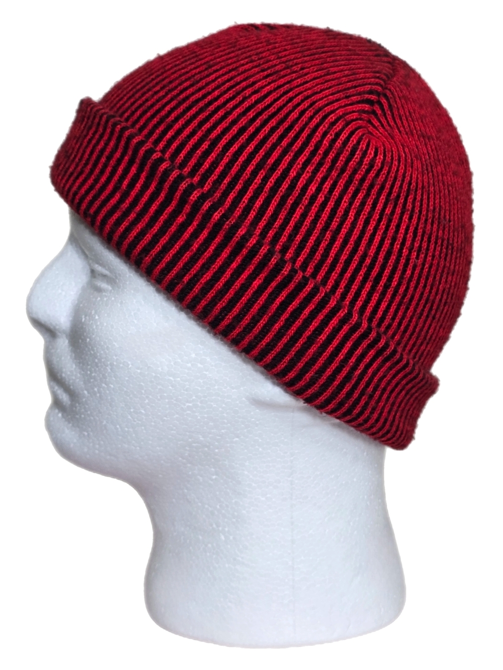 Vintage USA Made Red Black Ribbed Beanie Hat One Size 100% Acrylic Striped